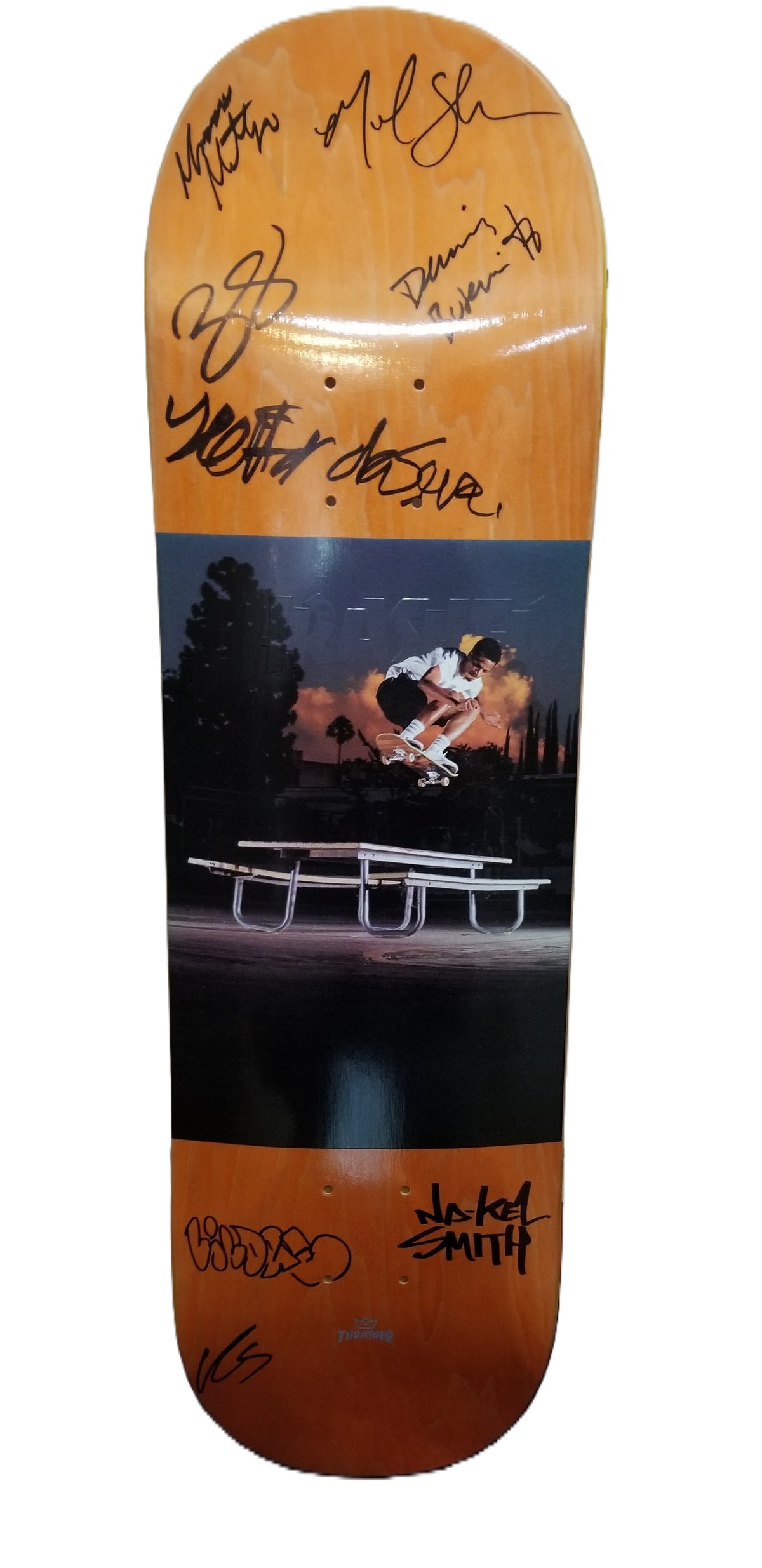 Signed limited edition Thrasher skateboard deck 8.5in.