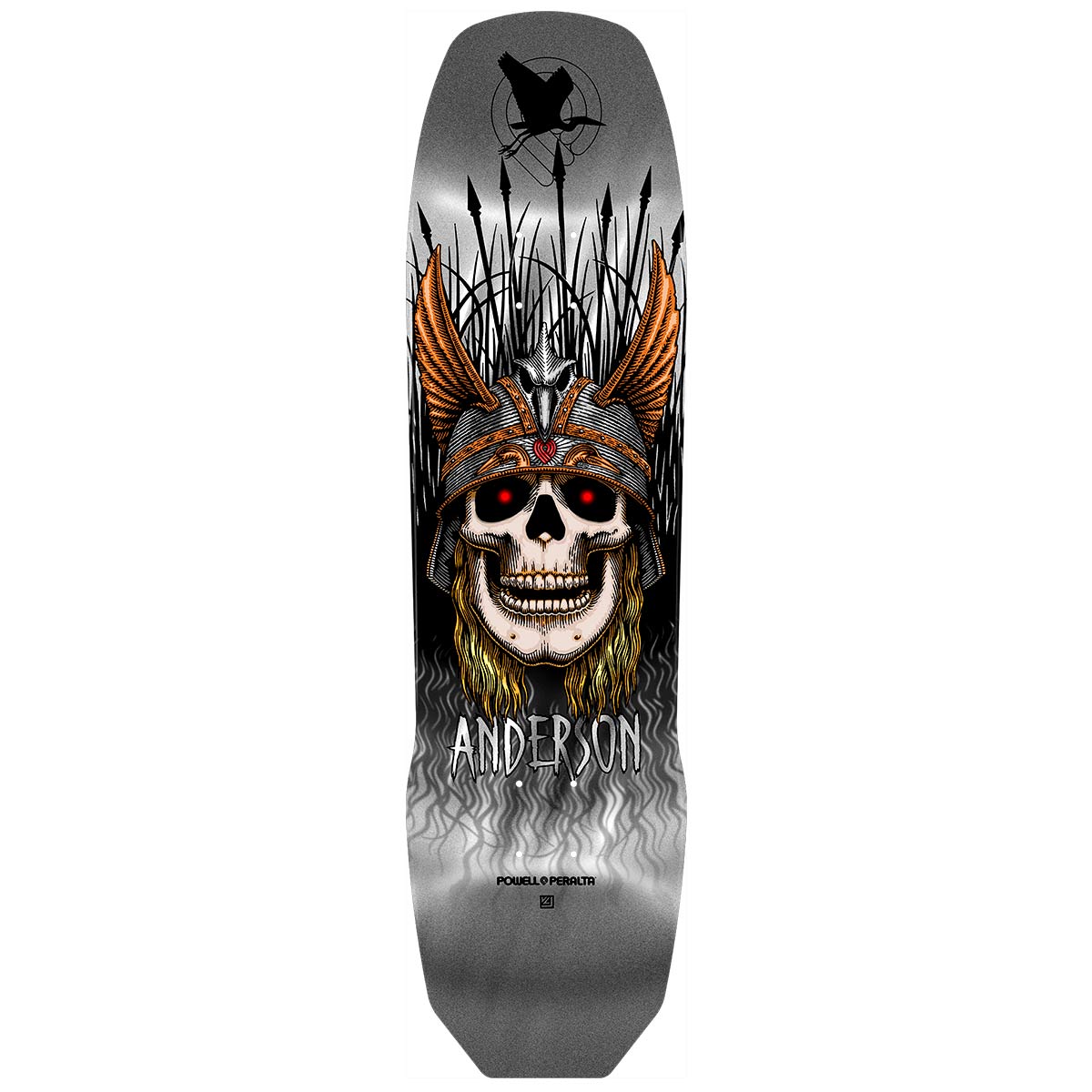 Powell Peralta Andy Anderson Heron Skull silver foil 8.45X31.8in. 7-ply maple.