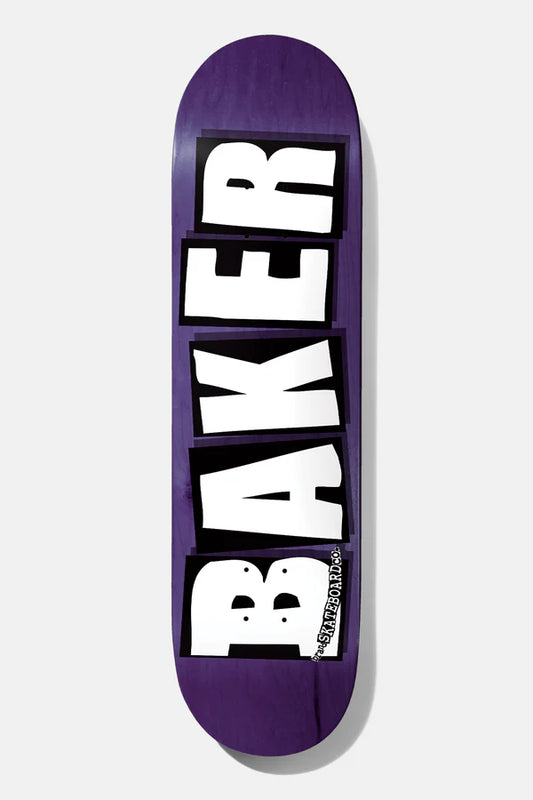 Baker deck squared nose and tail, steep concave, 8.25 X 32.25, 14.25 WB. Purple stain.